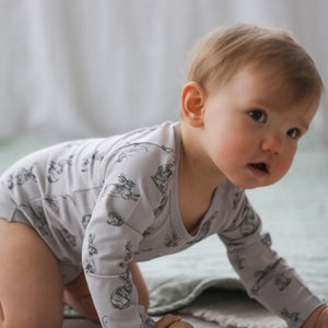 Essentials Long Sleeve Baby Onesie - Grey Burrowers