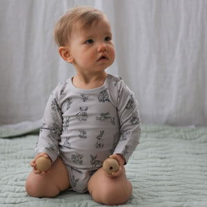 Essentials Long Sleeve Baby Onesie - Grey Burrowers