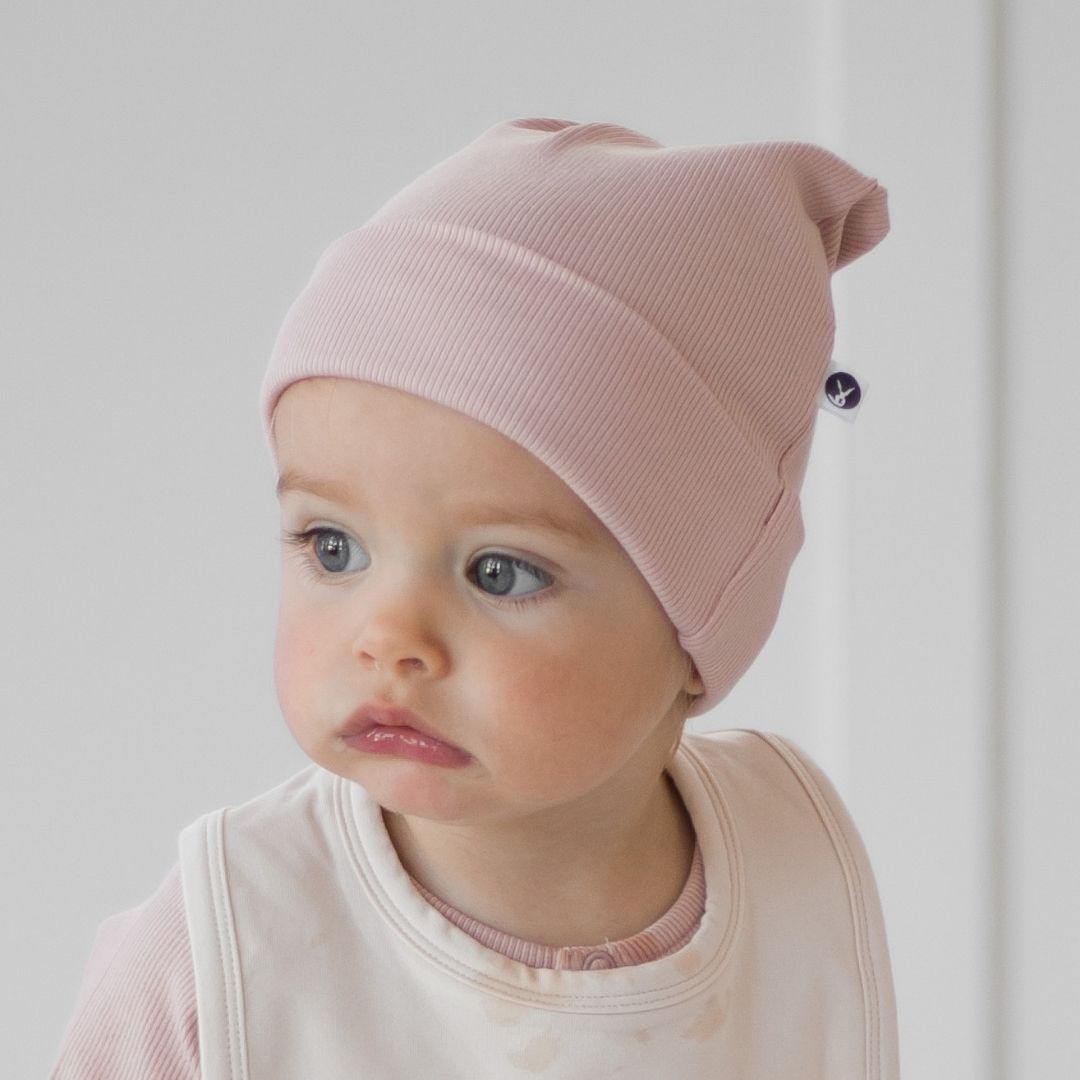Rib Top Knot Hat - Dusty Rose