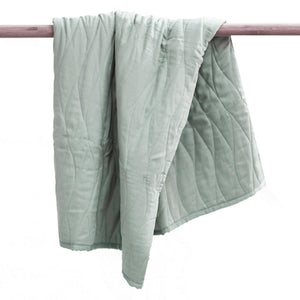 Quilt for baby cot, soft baby floor mat in sage with geometric quilt pattern.