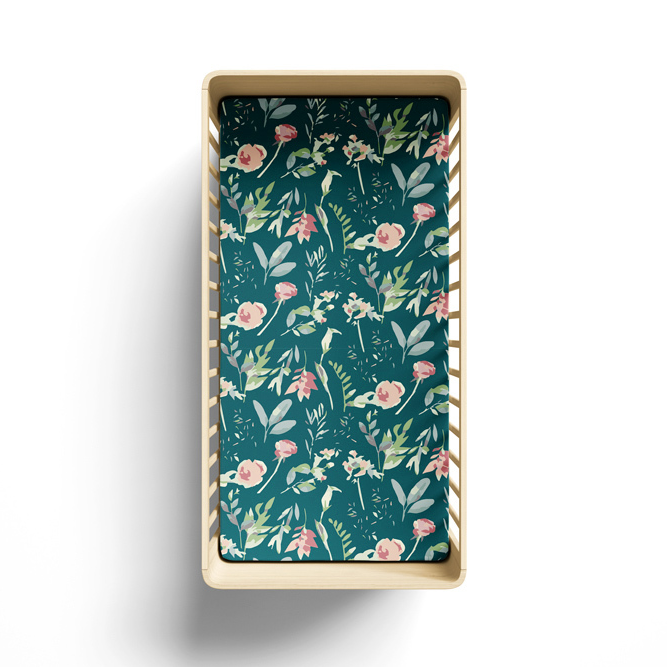 Cot Fitted Sheet - Green Leavings
