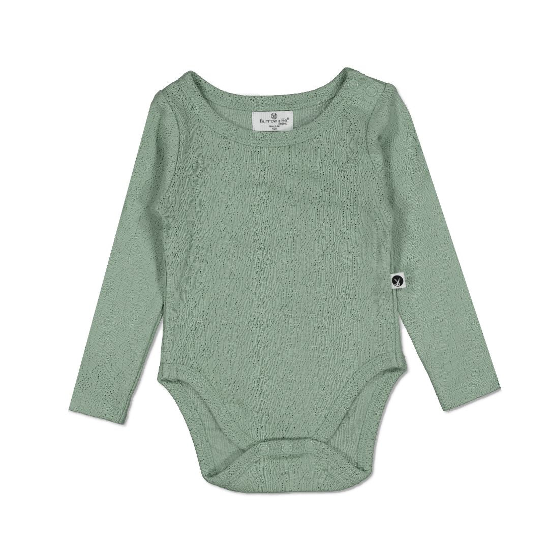 Pointelle Long Sleeve Onesie - River Stone