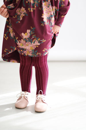 Footed Tights- Burgundy