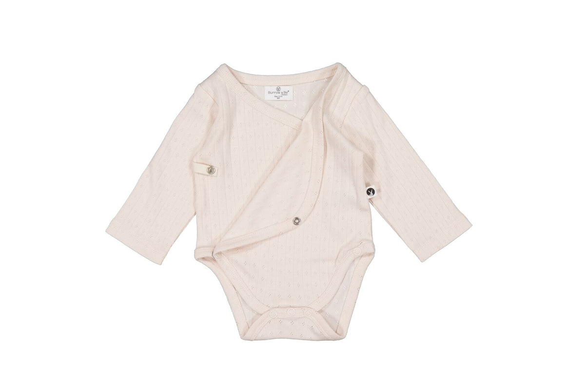 Almond Blush Pointelle Long Sleeve Kimono Bodysuit