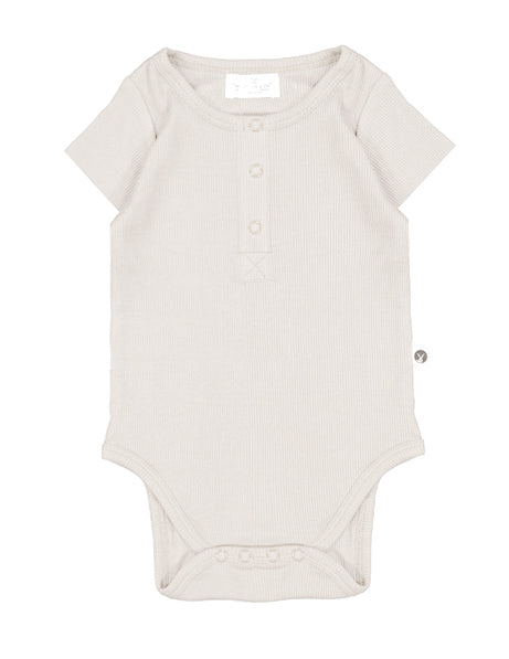 Short Sleeve Henley Rib Bodysuit - Natural