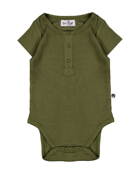 Short Sleeve Henley Rib Bodysuit - Olive