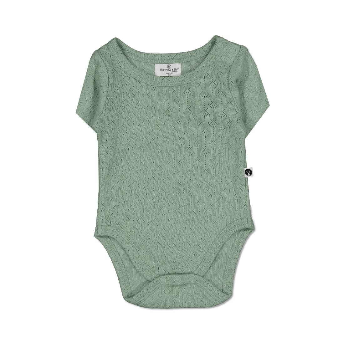 Pointelle Short Sleeve Onesie - River Stone