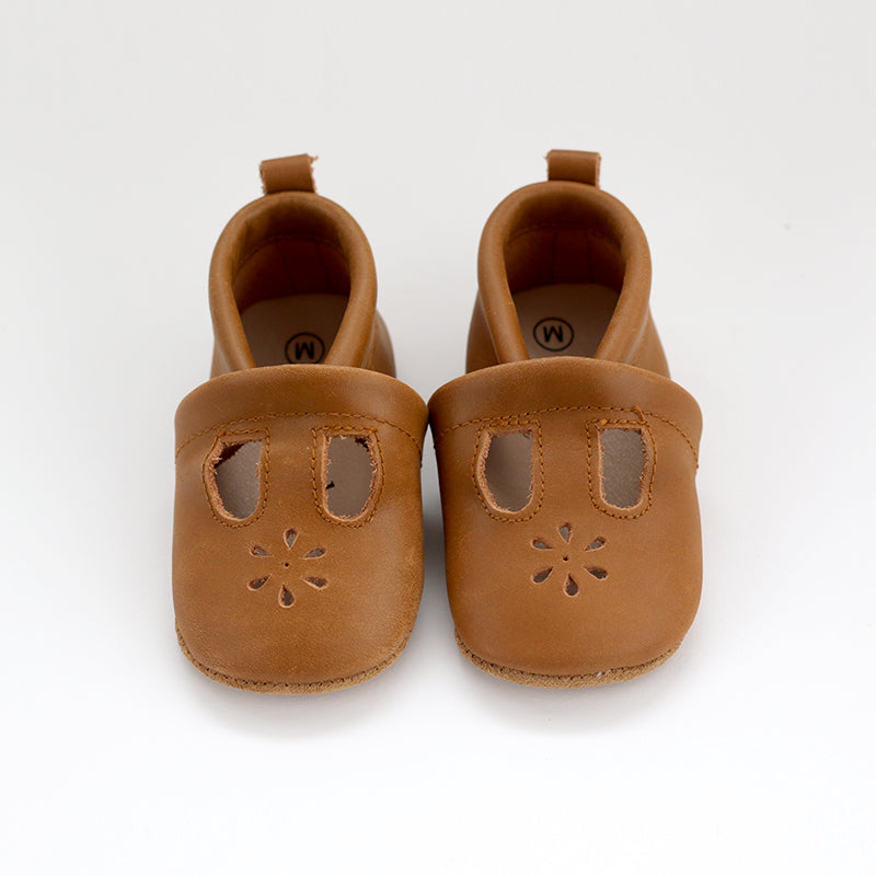 Leather T-Bar Moccasin - Caramel