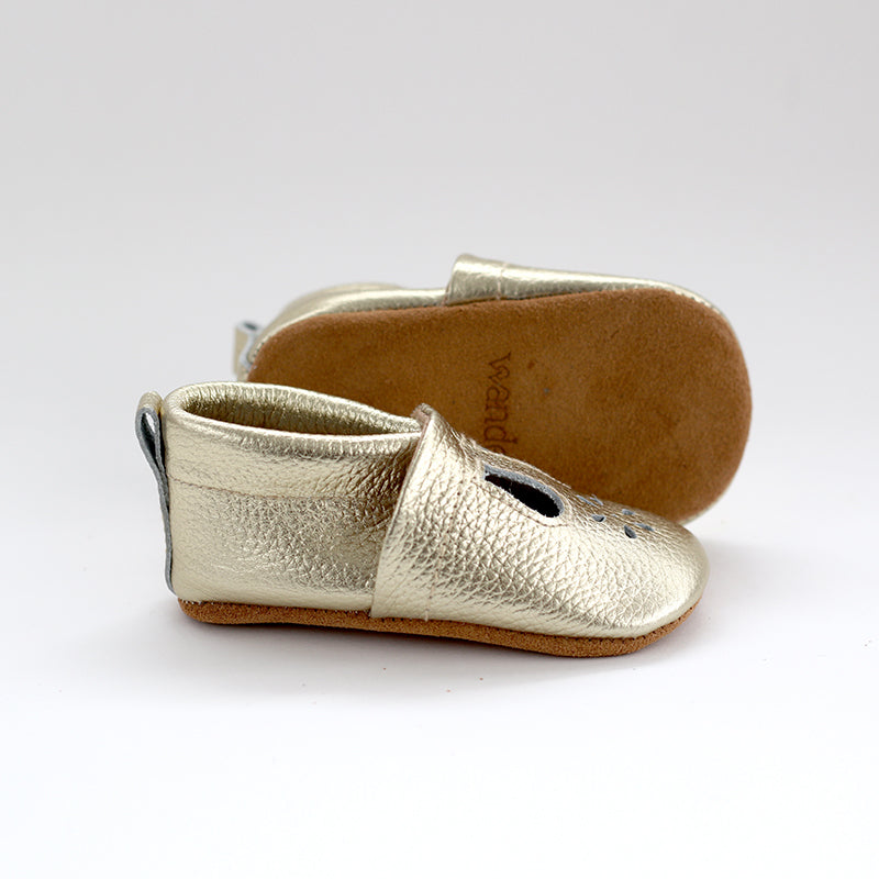 Leather T-Bar Moccasin - Gold