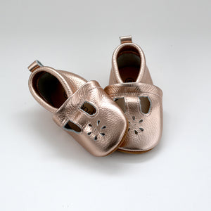 Leather T-Bar Moccasin - Rose Gold