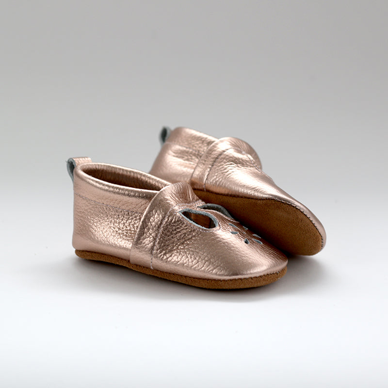 Leather T-Bar Moccasin - Rose Gold