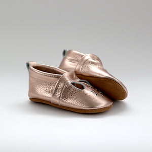 Leather T-Bar Moccasin - Rose Gold 