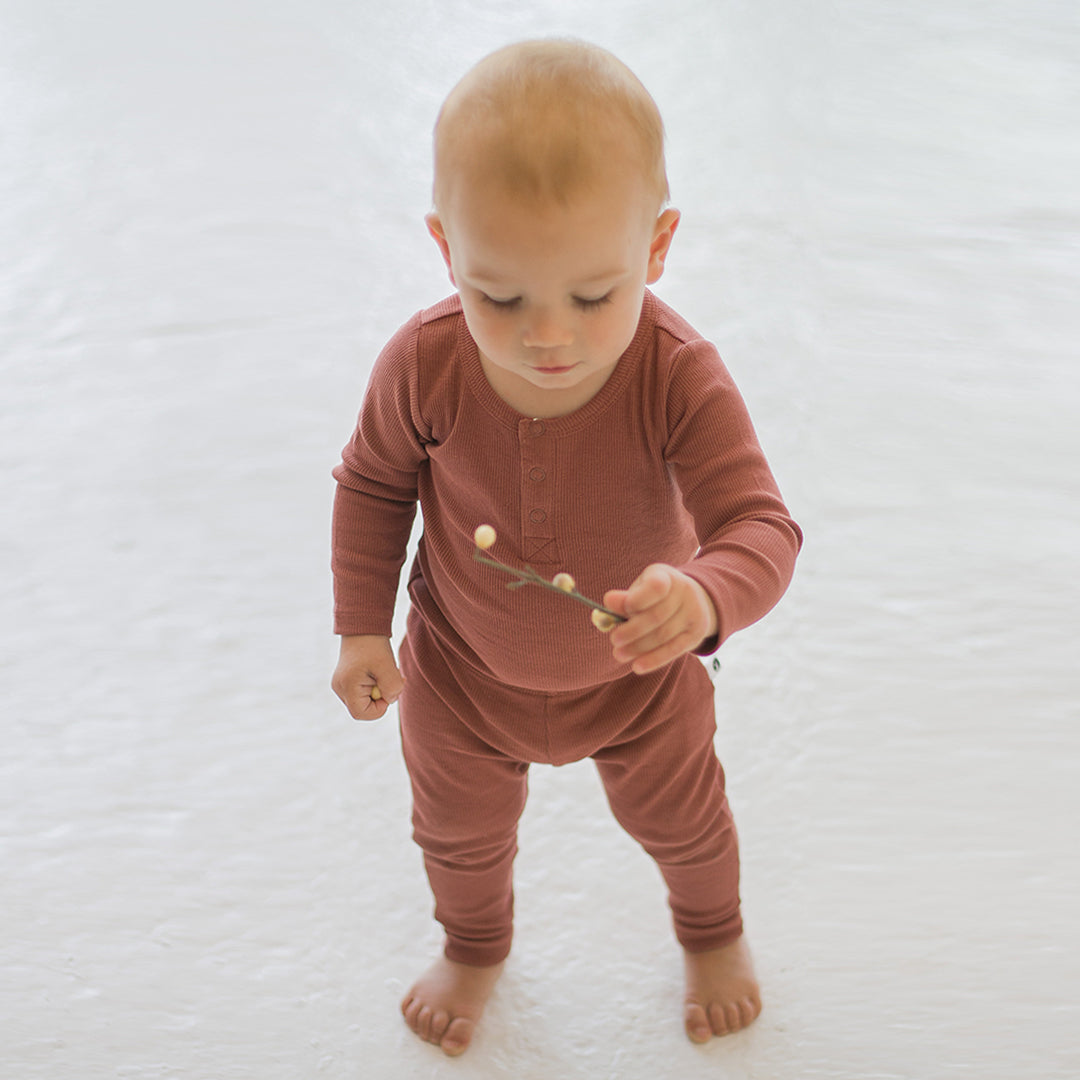 Henley Rib Bodysuit - Clay