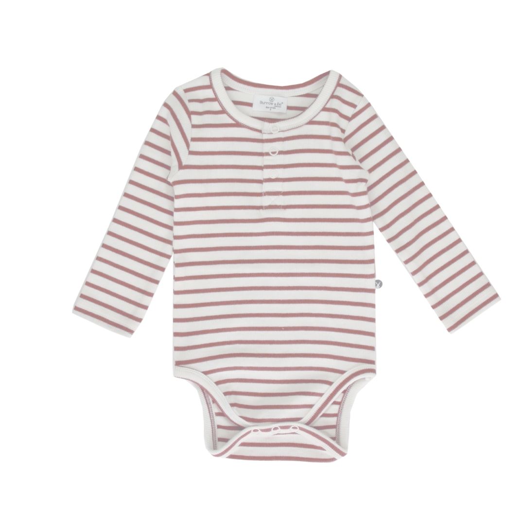Rib Henley Body Suit - Dusty Rose Stripe