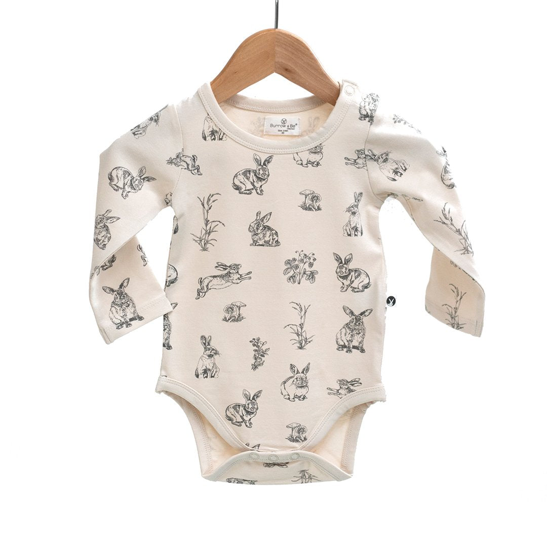 Long sleeve bodysuit baby pink with grey rabbits