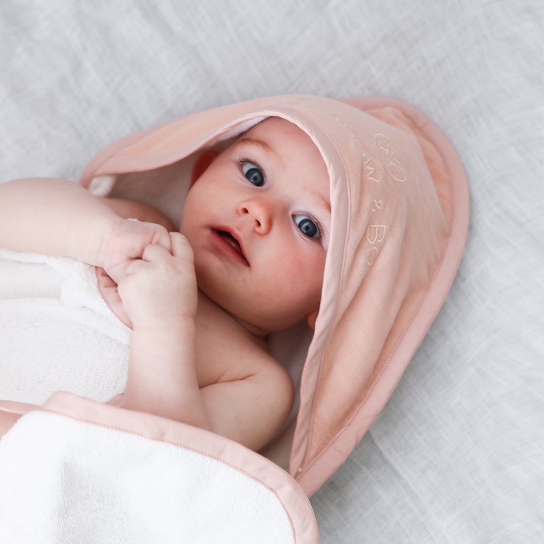 Organic baby hooded towel in range of colours
