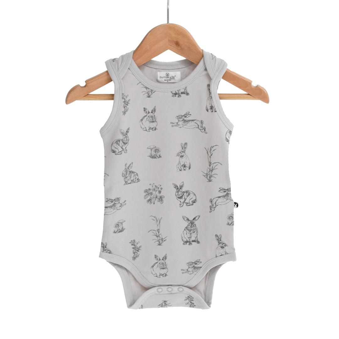 Baby singlet suits grey with rabbit design organic cotton