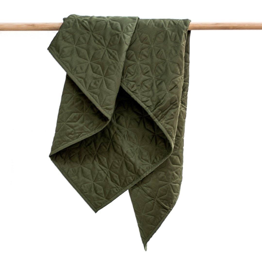 Organic baby floor mat cot bed quilt in olive