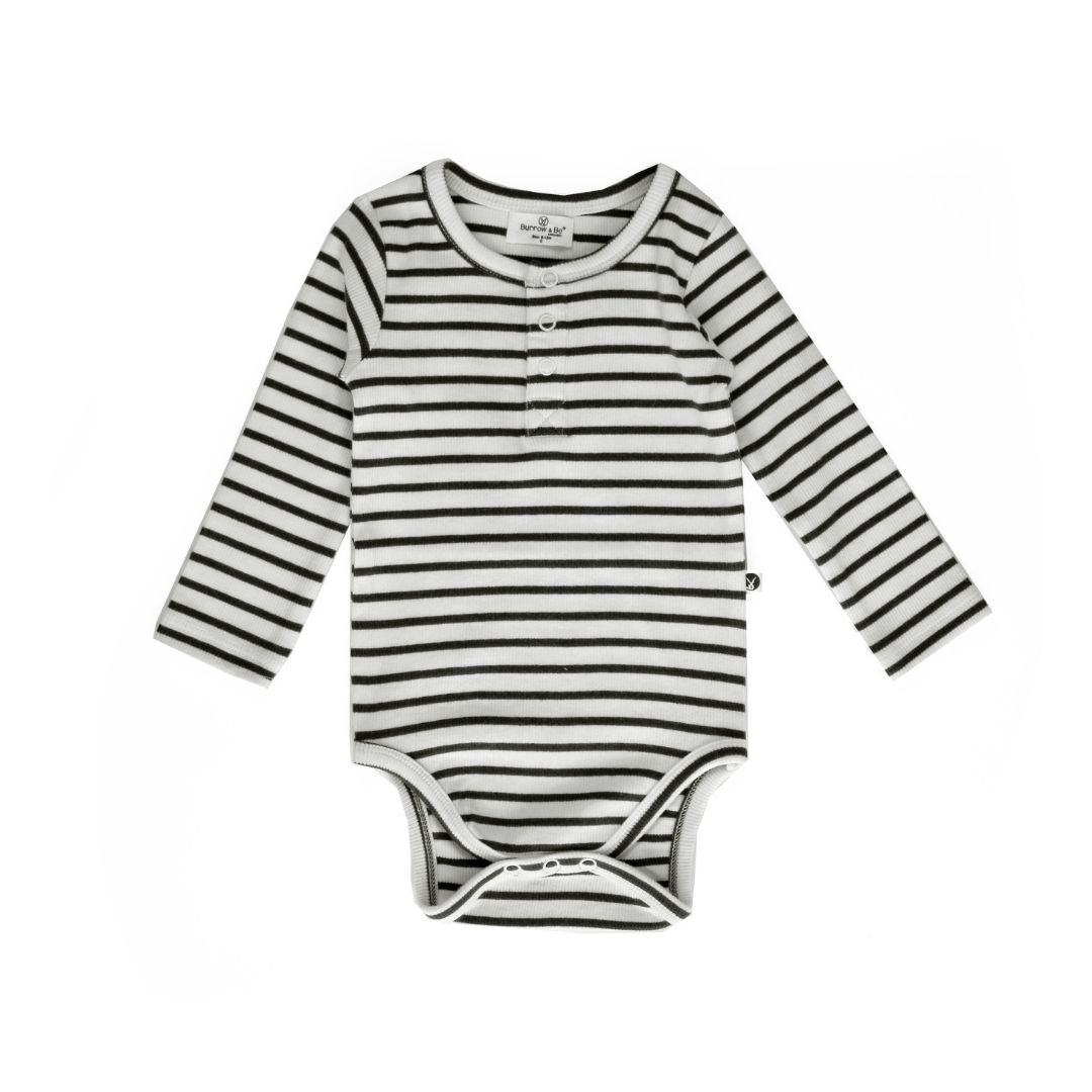 Rib Henley Body Suit - Black Stripe