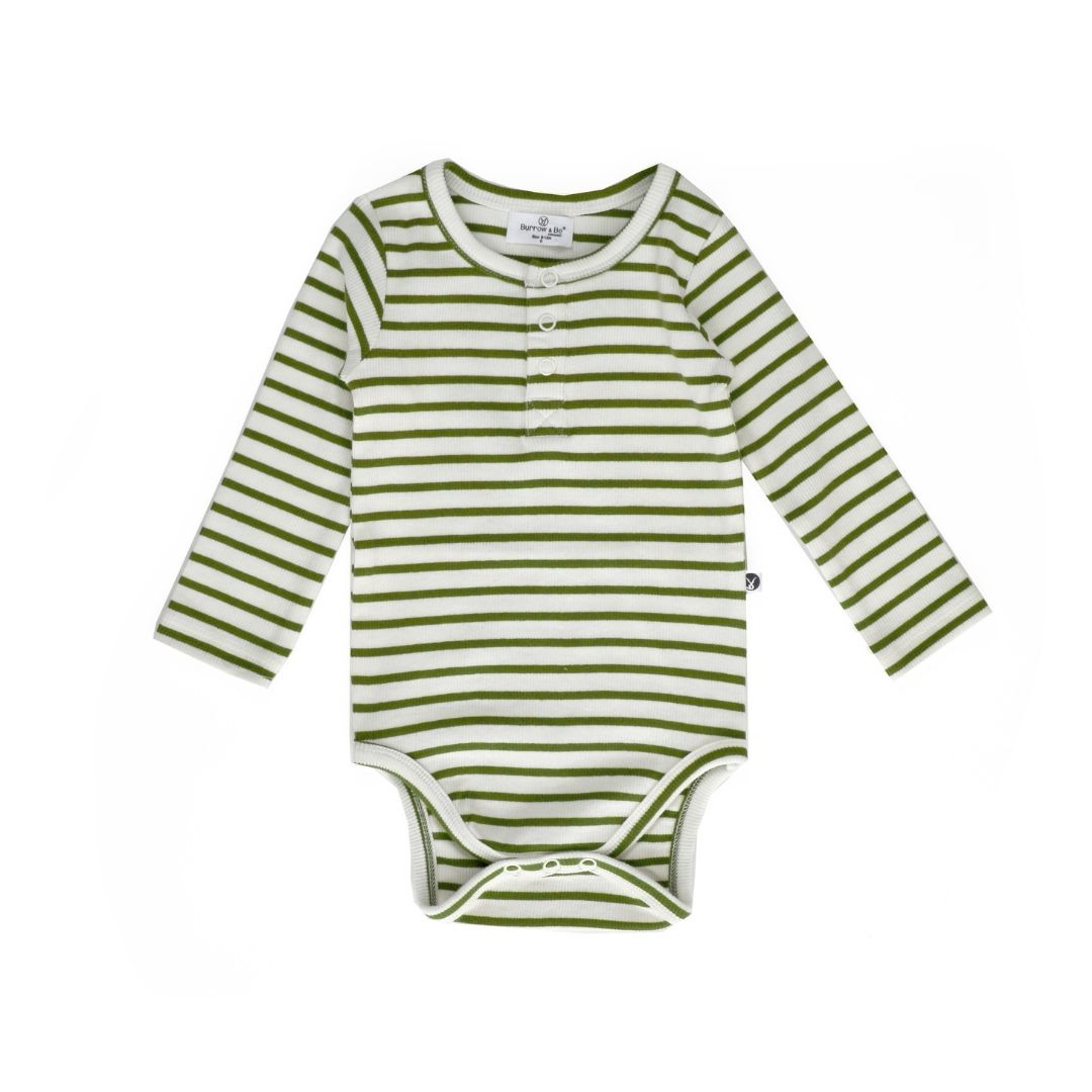 Rib Henley Body Suit - Olive Stripe