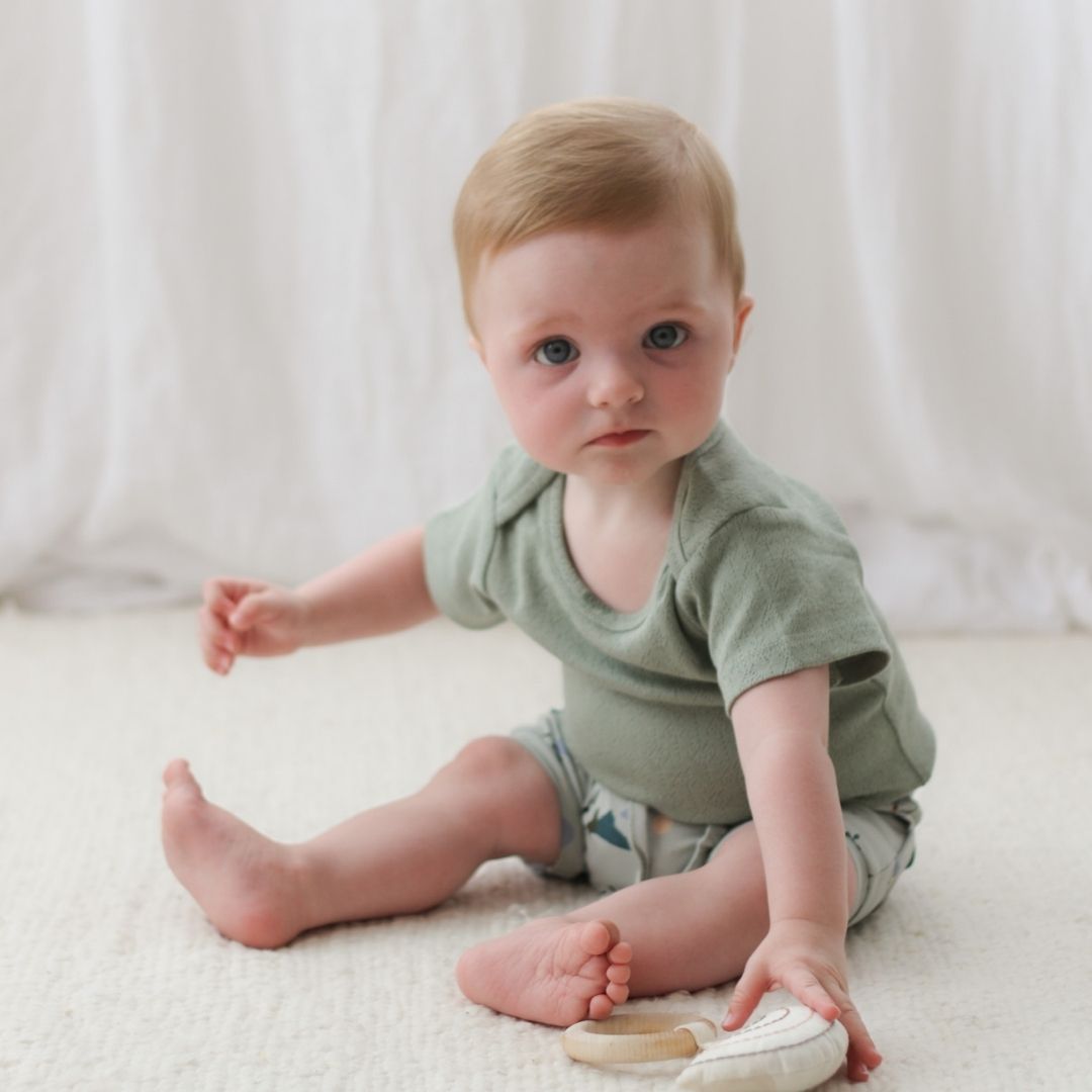 Pointelle Short Sleeve Onesie - River Stone