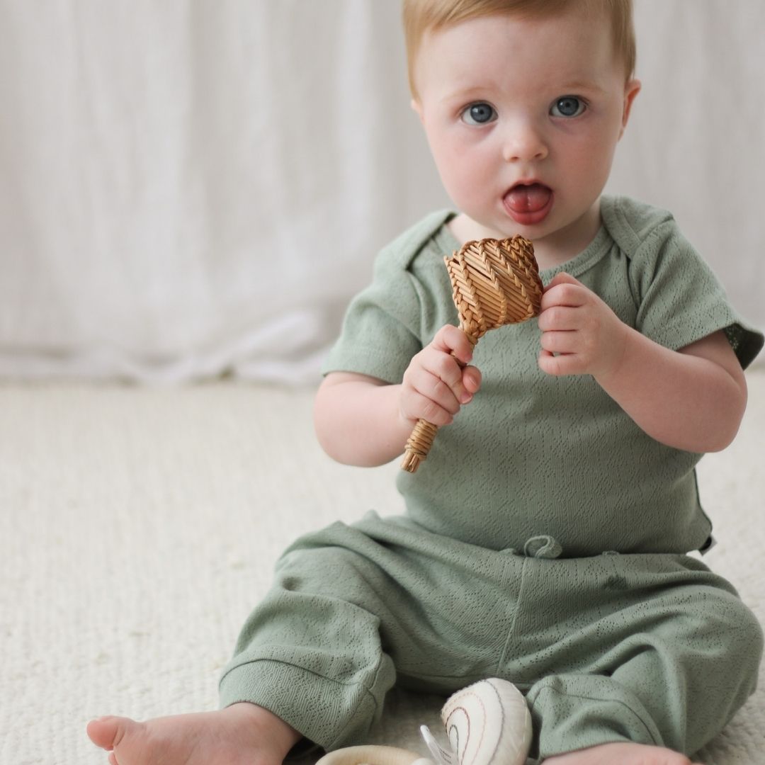 Pointelle Baby Pants - River Stone