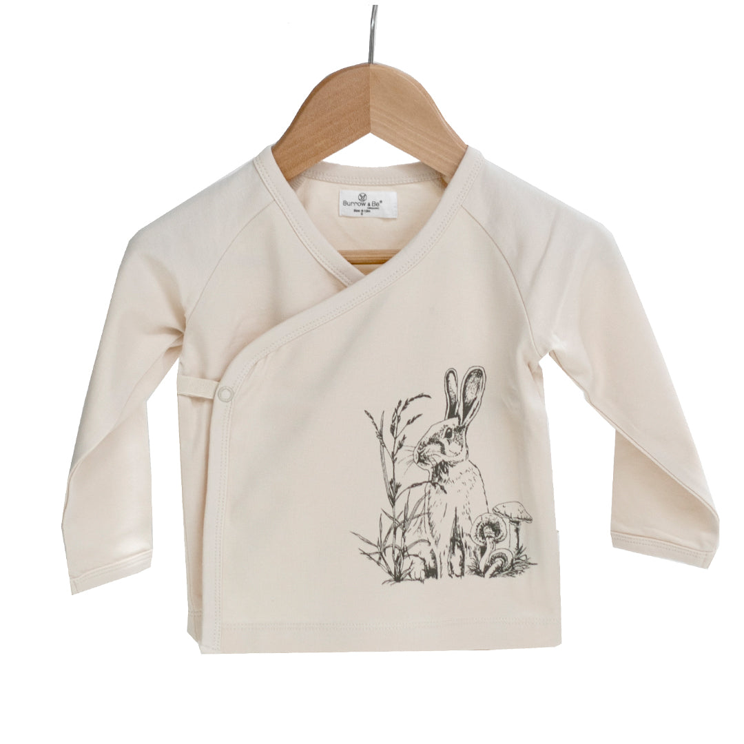 Kimono baby top in almond with grey rabbit
