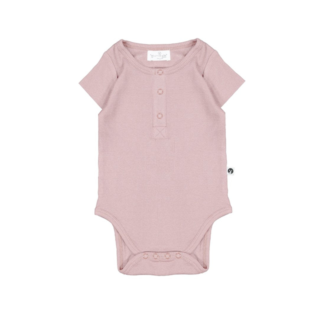 Short Sleeve Rib Henley Bodysuit - Dusty Rose