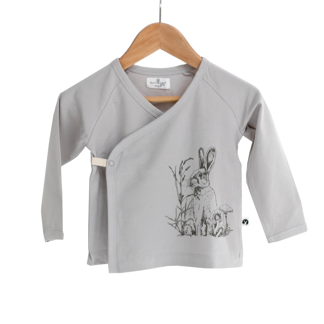 Organic newborn kimono top grey with rabbit