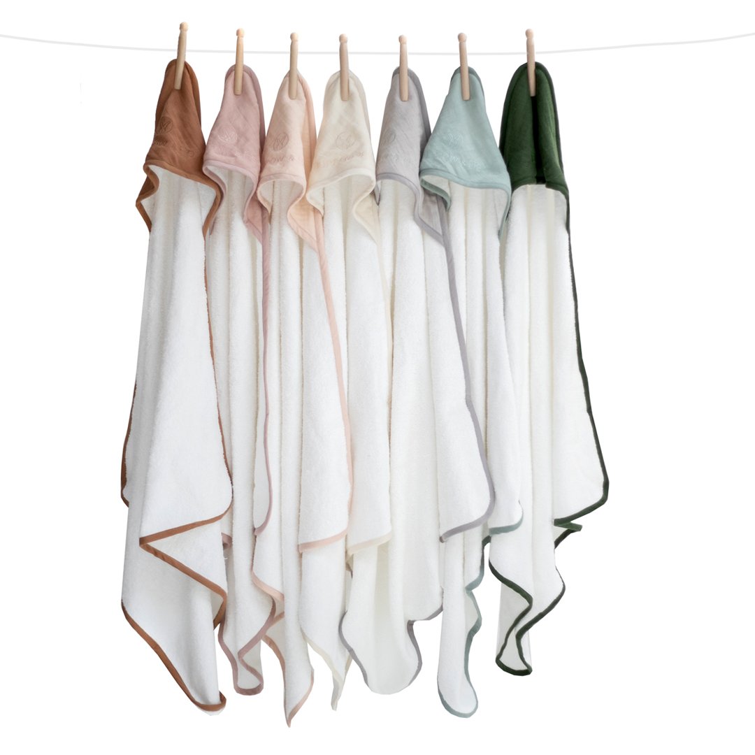 Organic baby hooded towel in range of colours