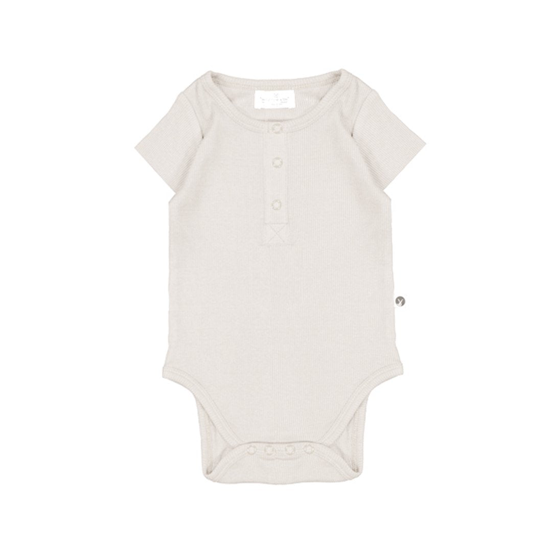 Short Sleeve Henley Rib Bodysuit - Natural