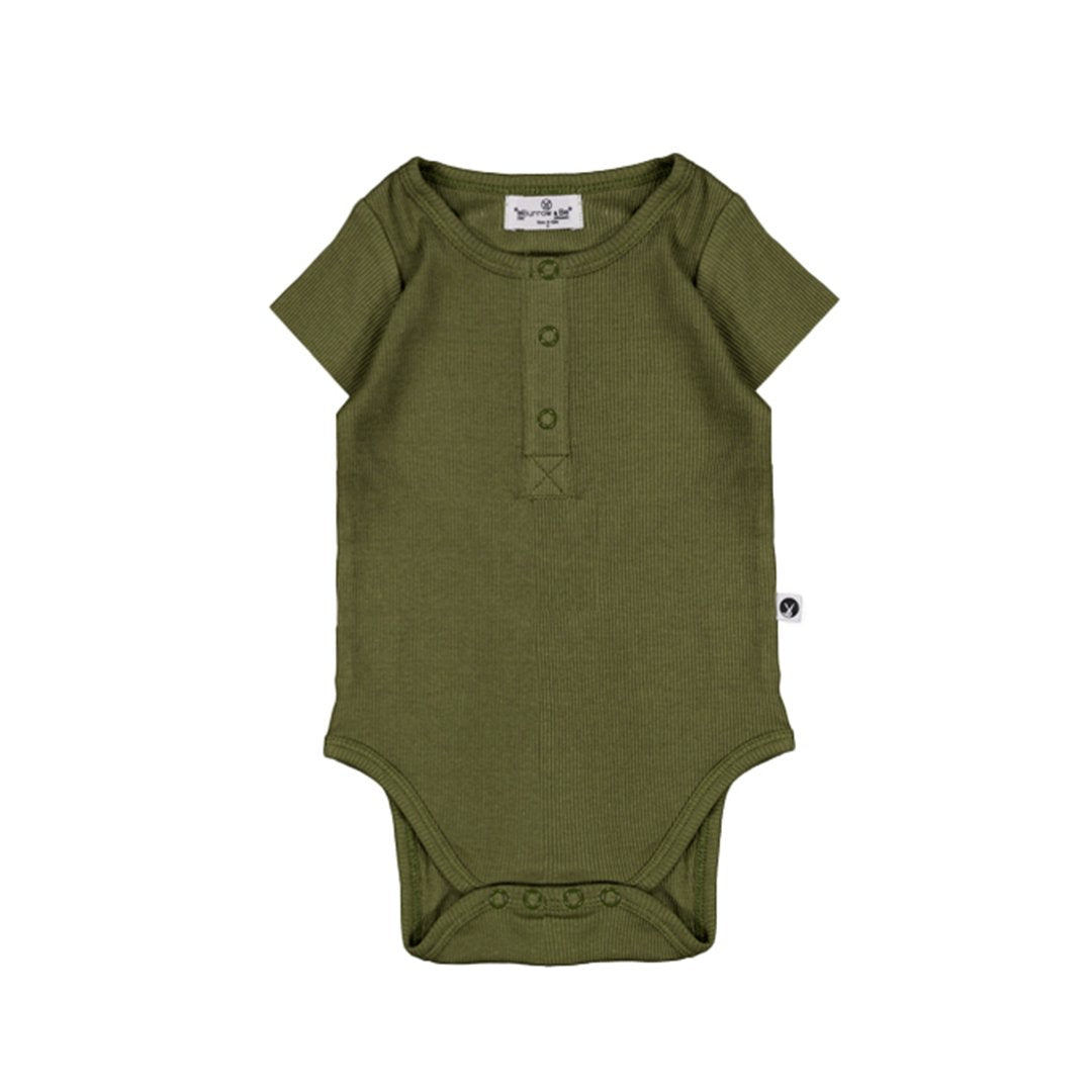 Short Sleeve Henley Rib Bodysuit - Olive