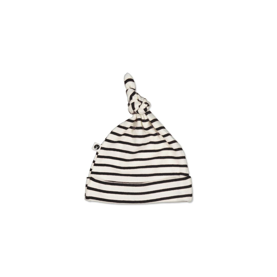 Rib Top Knot Hat - Black Stripe