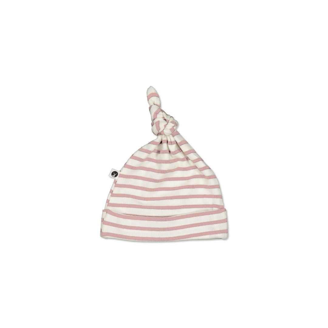 Rib Top Knot Hat - Dusty Rose Stripe