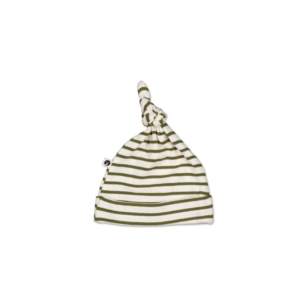Rib Top Knot Hat - Olive Stripe